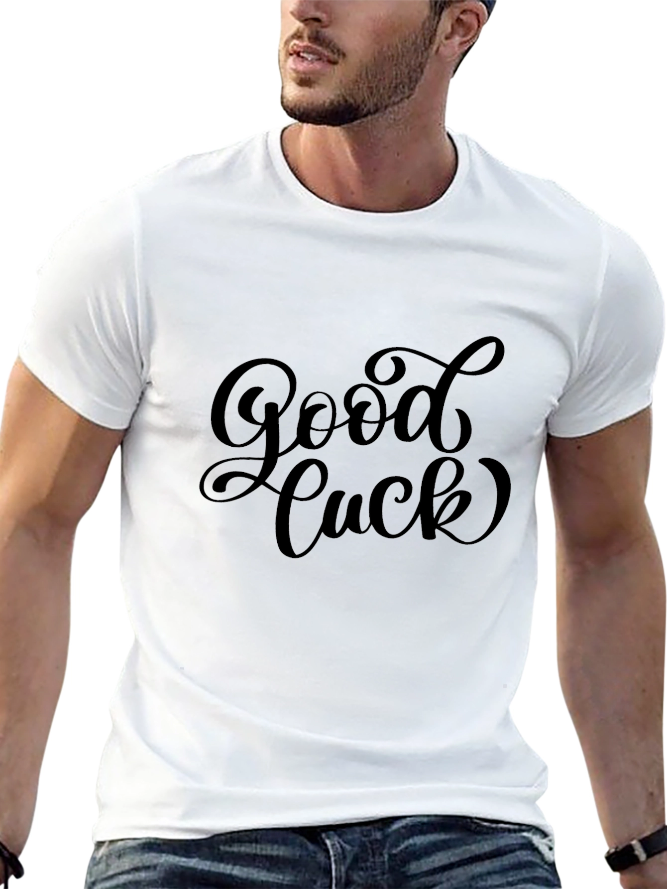 Good Luck Graphic Print Mens Black T-Shirt