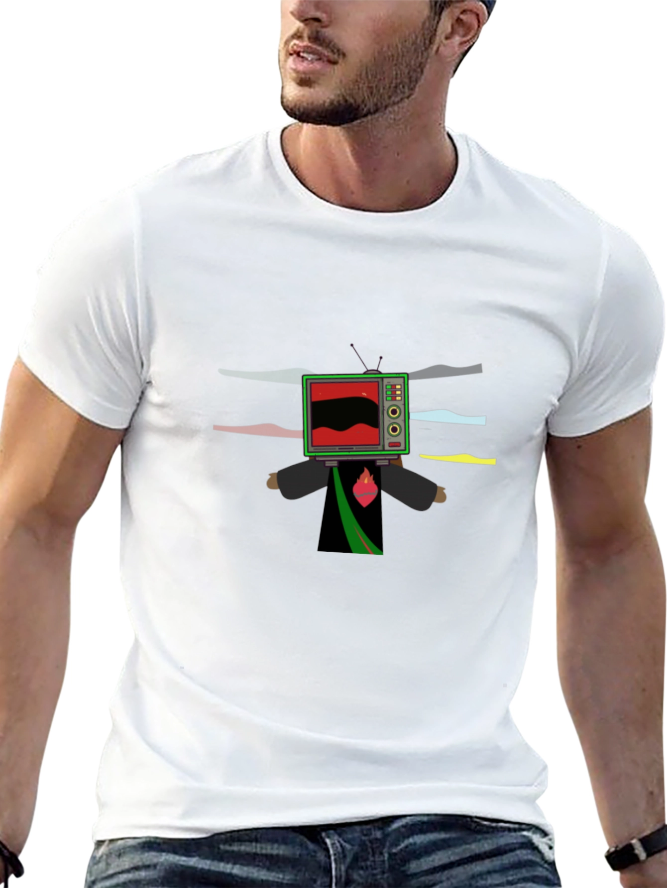 Abstract TV Head Graphic Tee - Unique Black T-Shirt