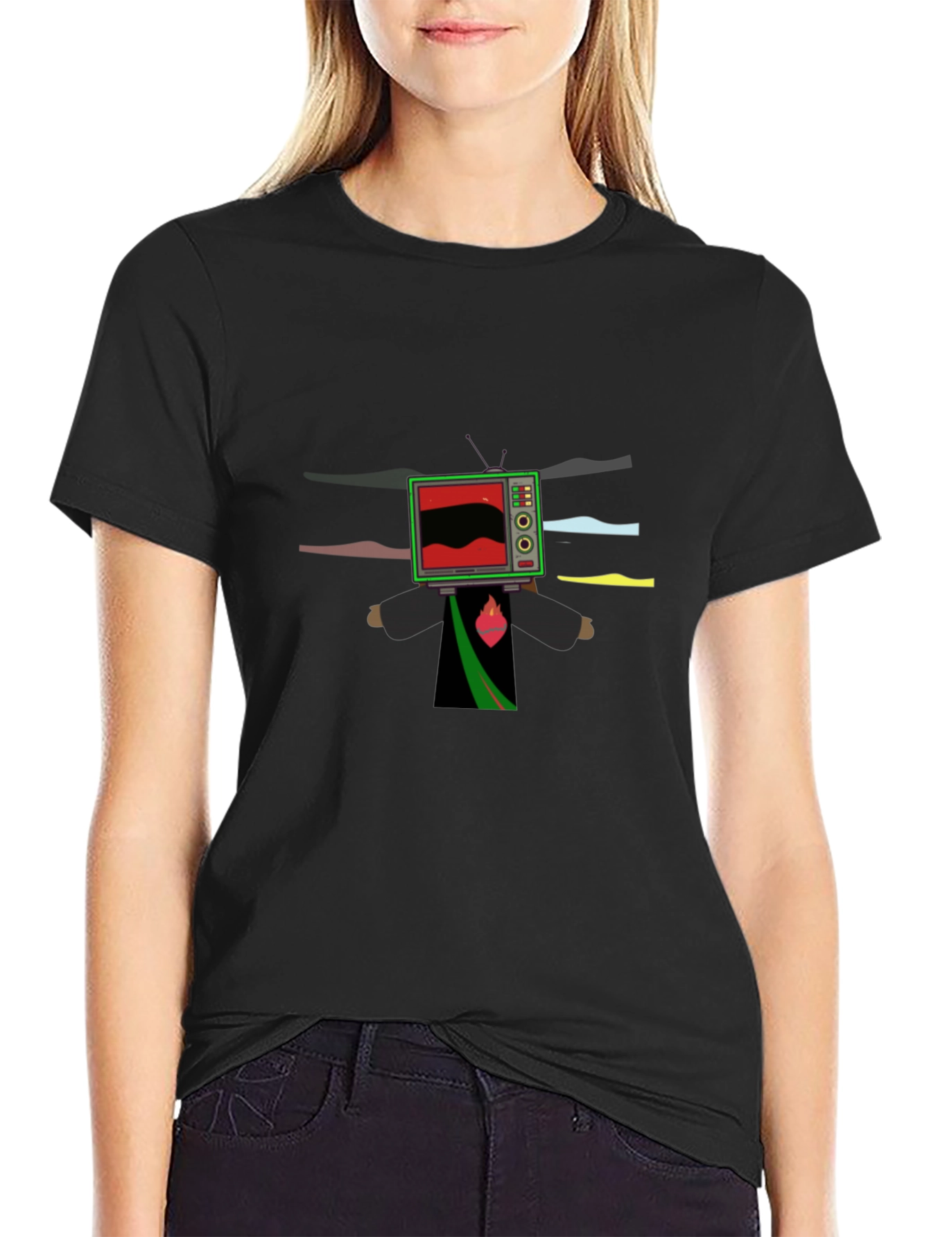Abstract TV Head Graphic Tee - Unique Black T-Shirt