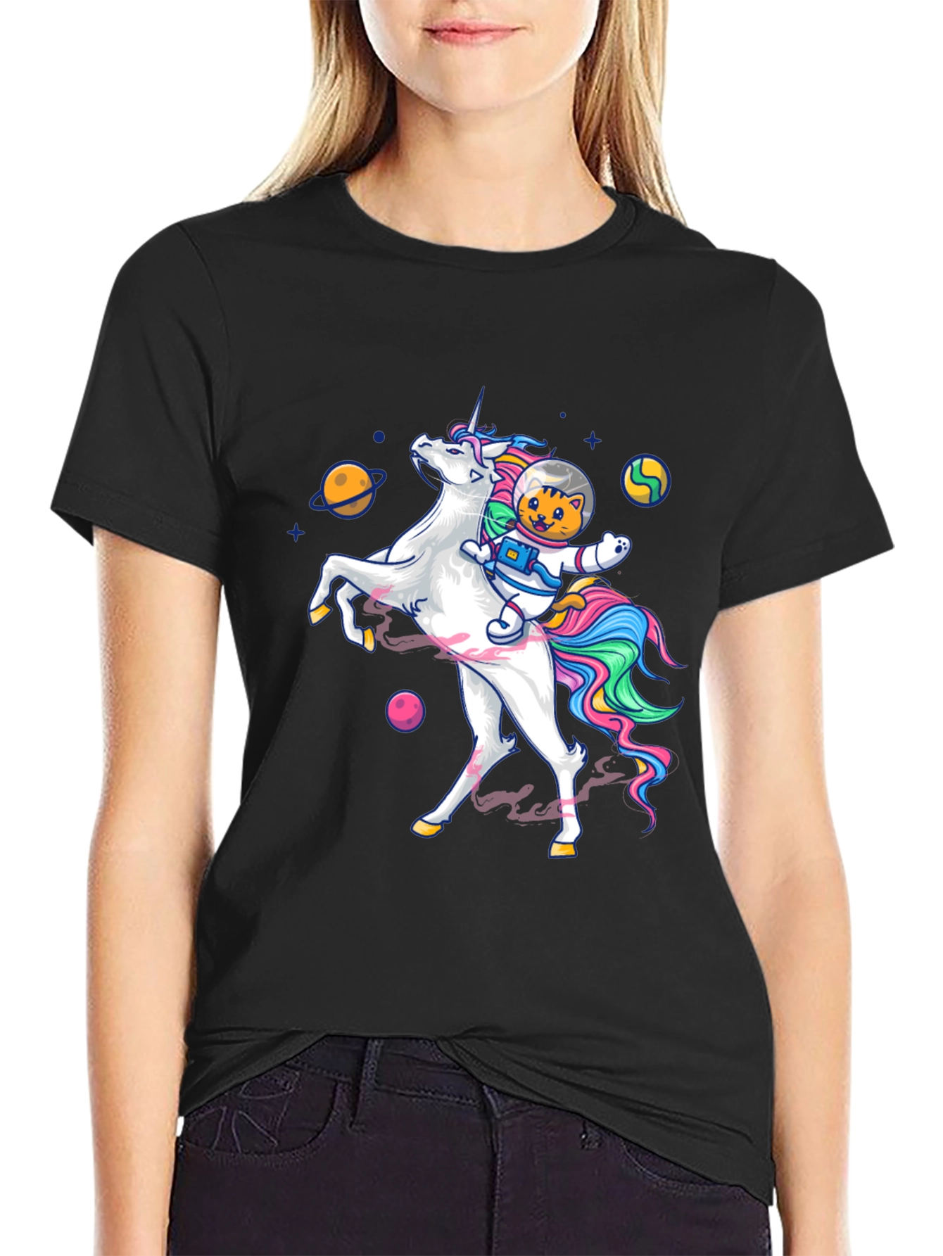Cosmic Cat Riding Unicorn T-Shirt