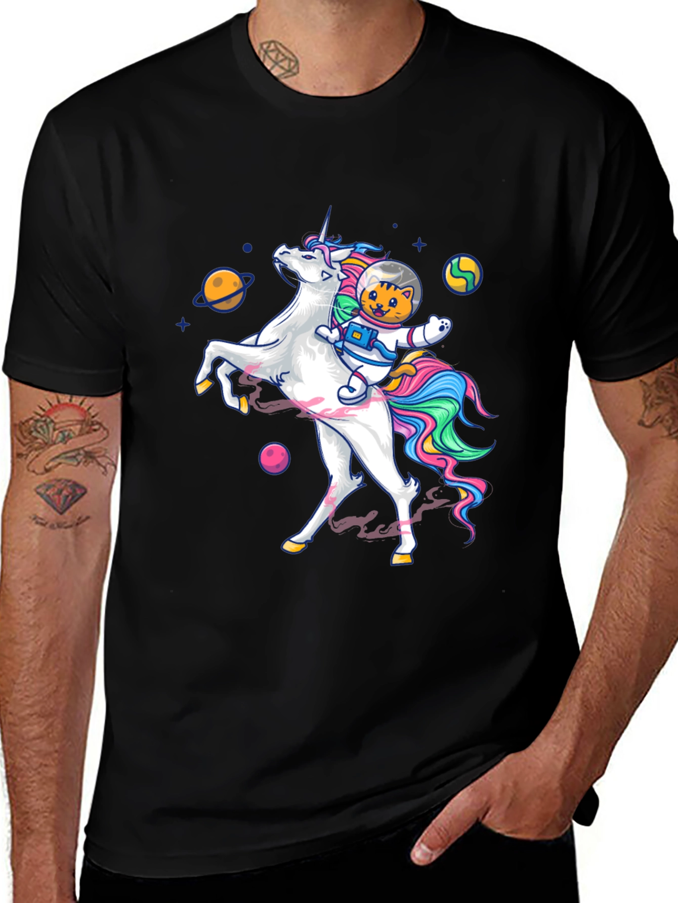 Cosmic Cat Riding Unicorn T-Shirt