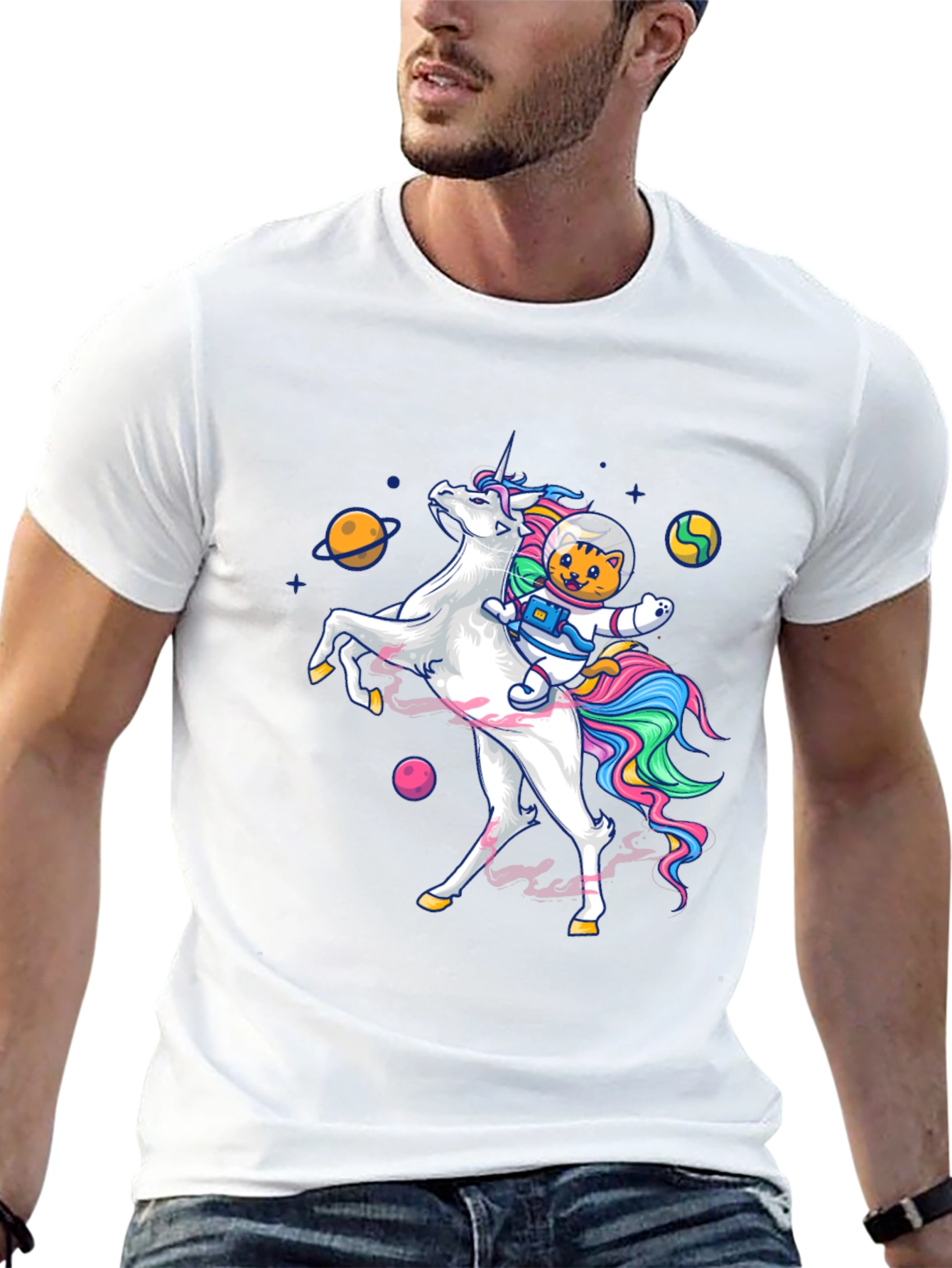 Cosmic Cat Riding Unicorn T-Shirt