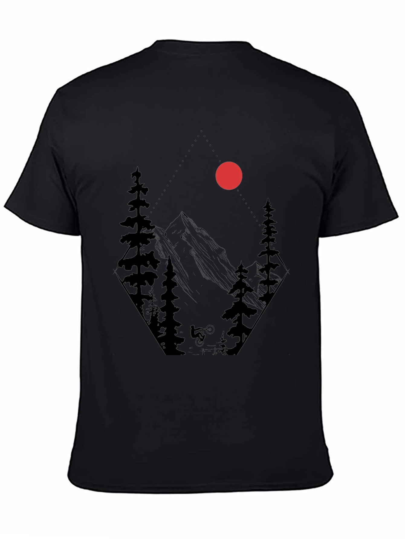 Mountain Biking Forest Graphic Tee - Black Cotton