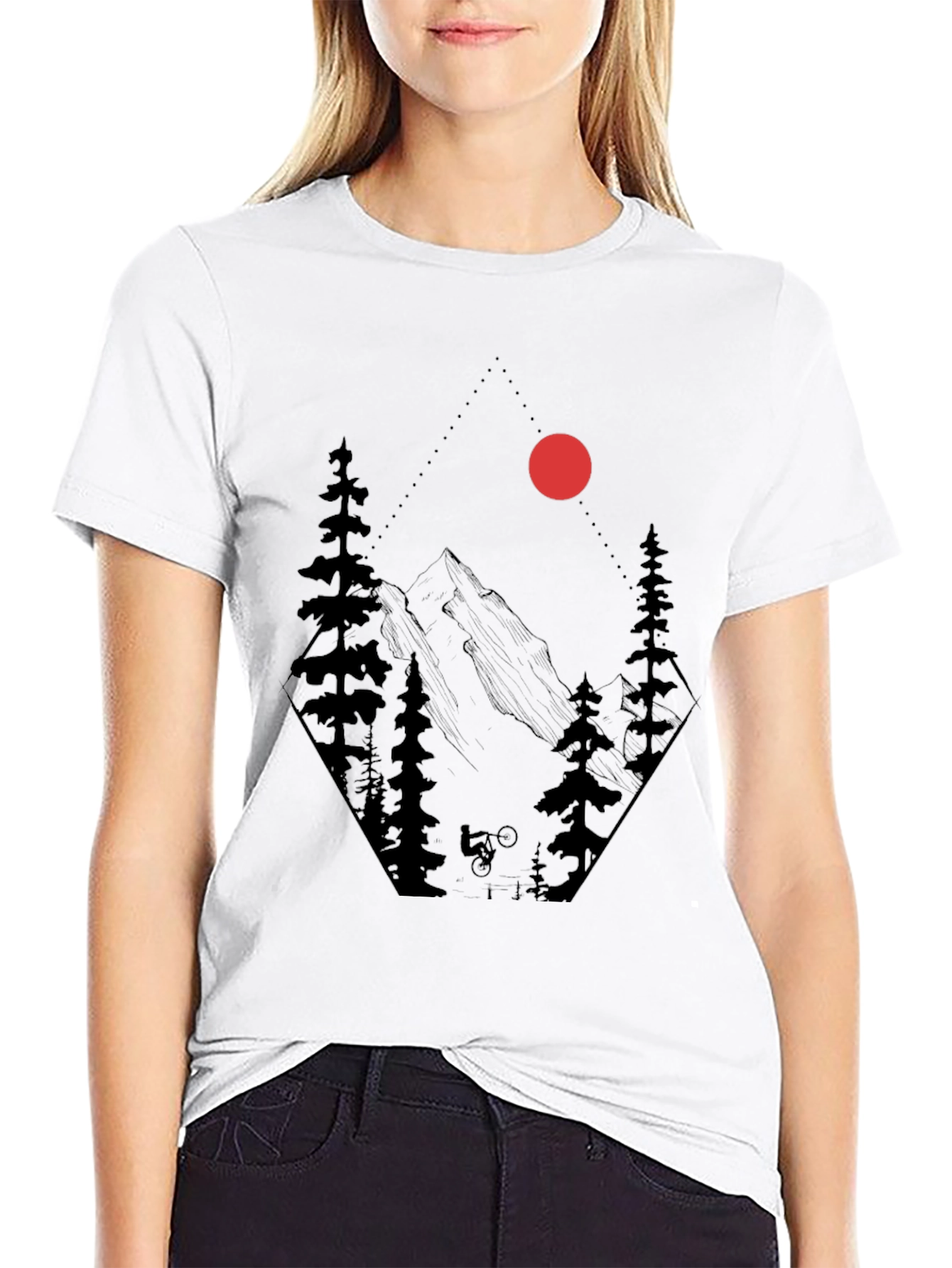 Mountain Biking Forest Graphic Tee - Black Cotton