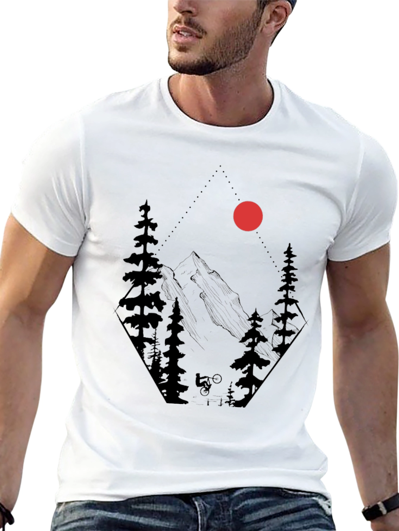 Mountain Biking Forest Graphic Tee - Black Cotton