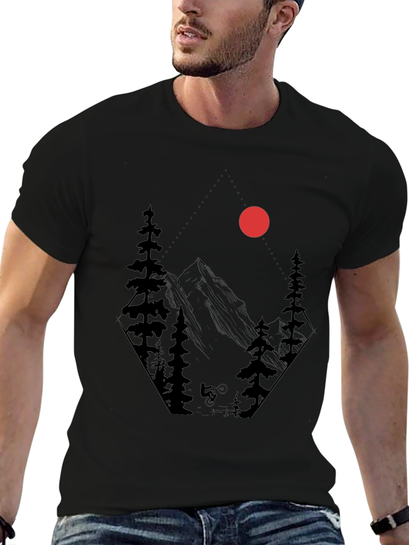 Mountain Biking Forest Graphic Tee - Black Cotton