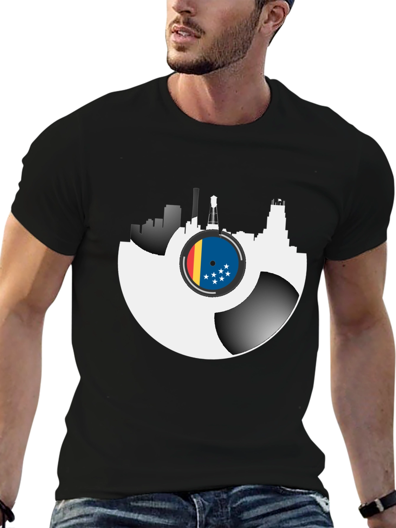 Vinyl Record Cityscape Graphic Tee
