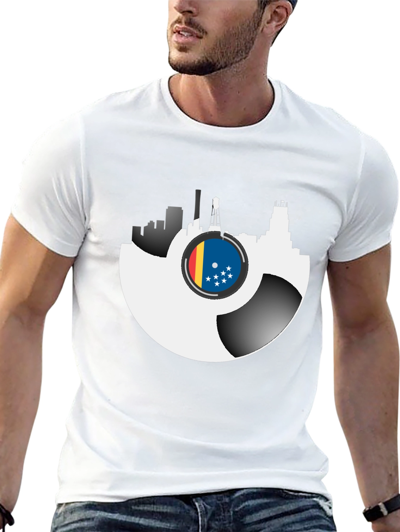 Vinyl Record Cityscape Graphic Tee
