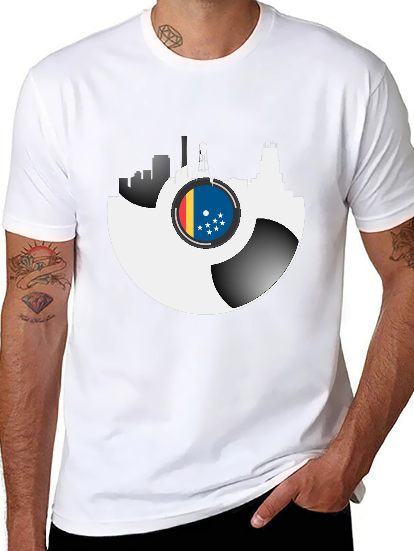 Vinyl Record Cityscape Graphic Tee