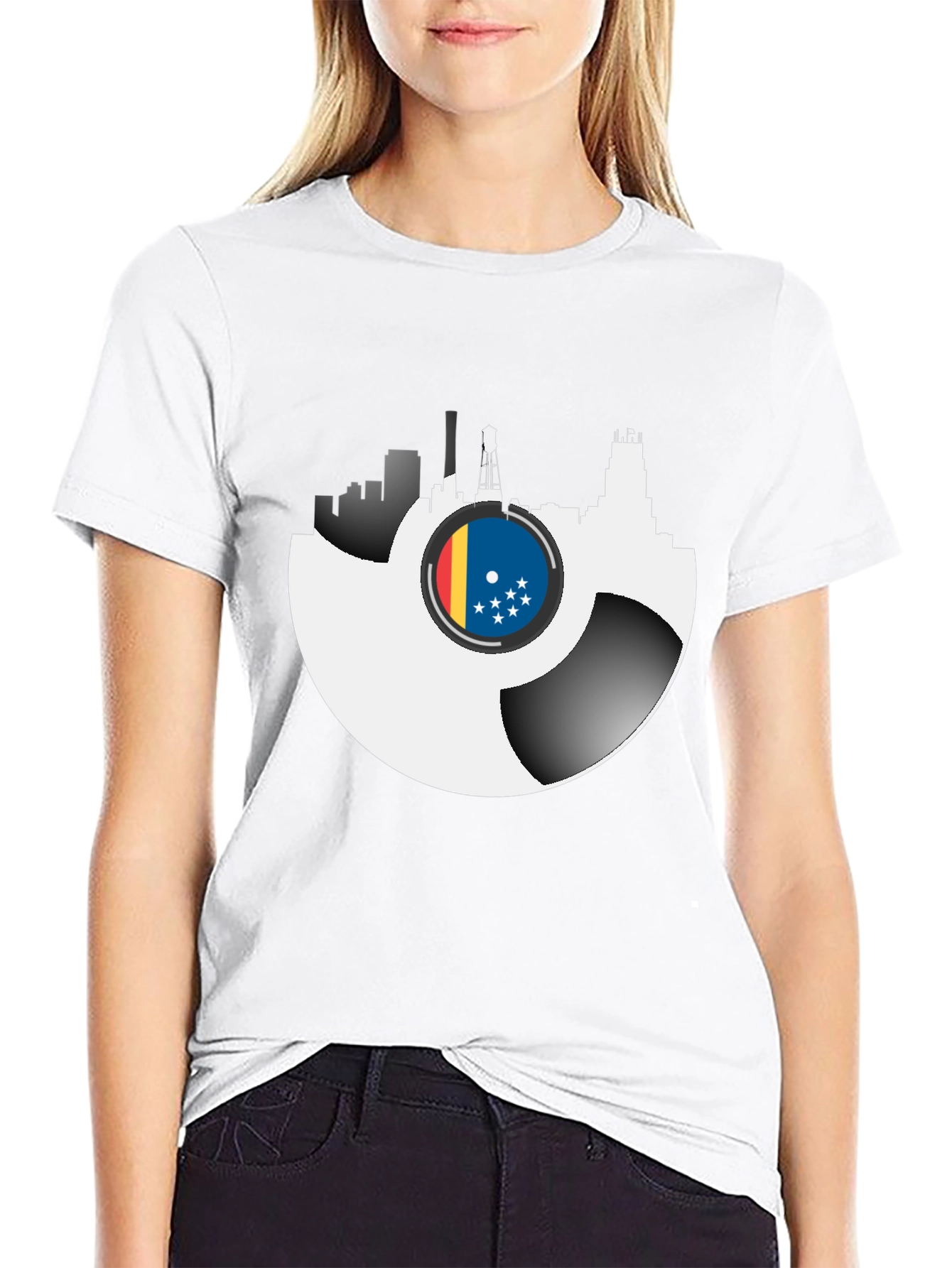 Vinyl Record Cityscape Graphic Tee