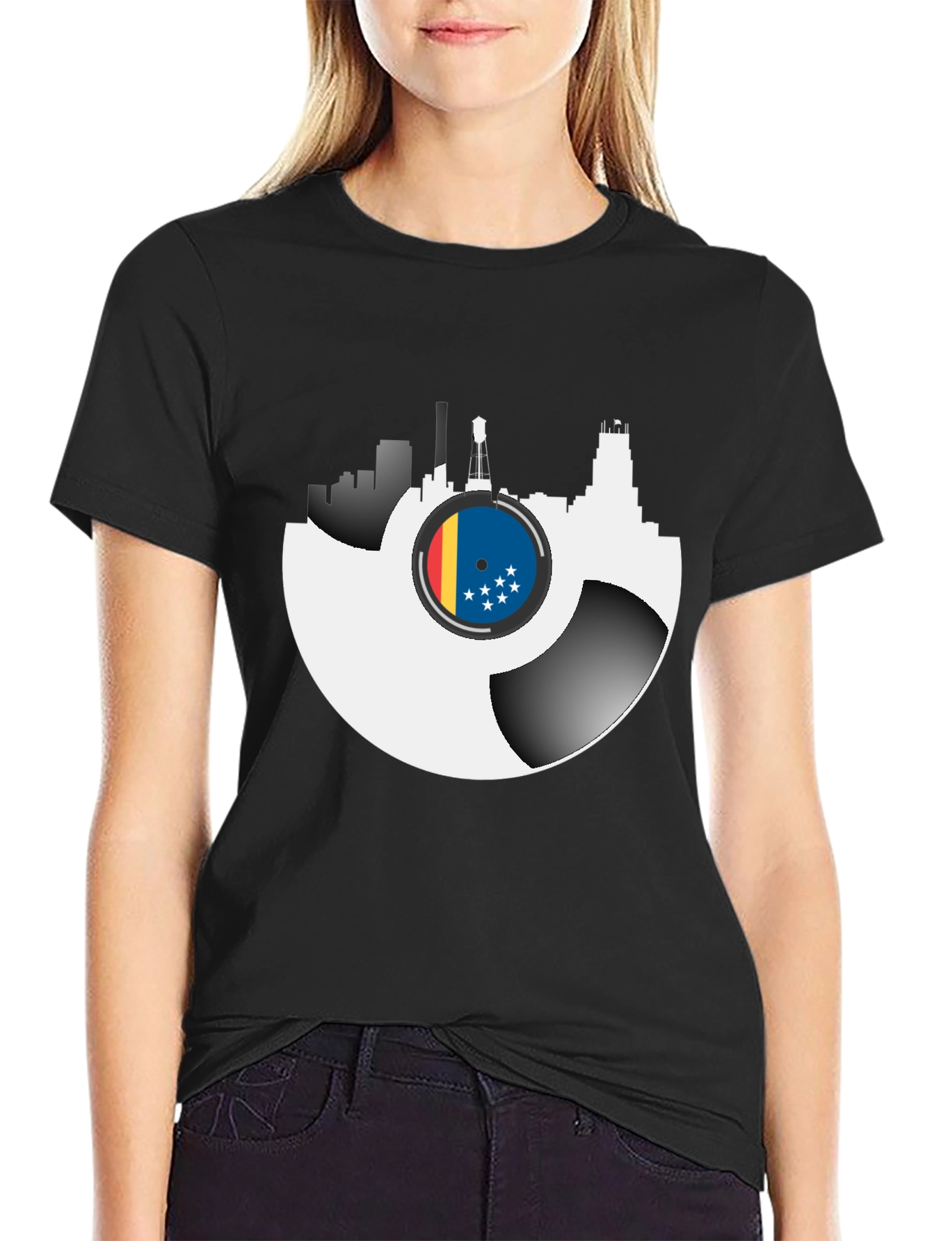 Vinyl Record Cityscape Graphic Tee