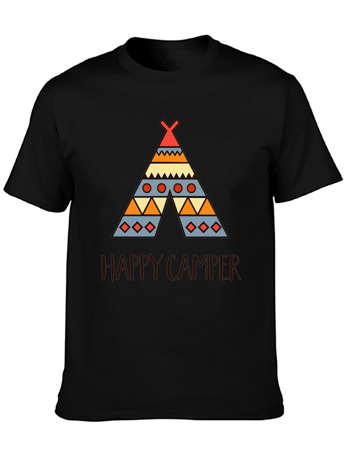 Happy Camper Graphic Tee - Black Cotton T-Shirt