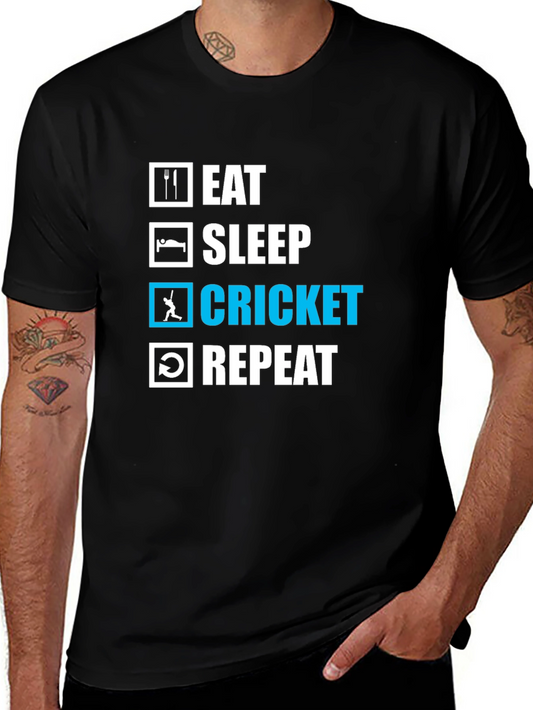 Eat Sleep Cricket Repeat T-Shirt - Sporty Graphic Tee