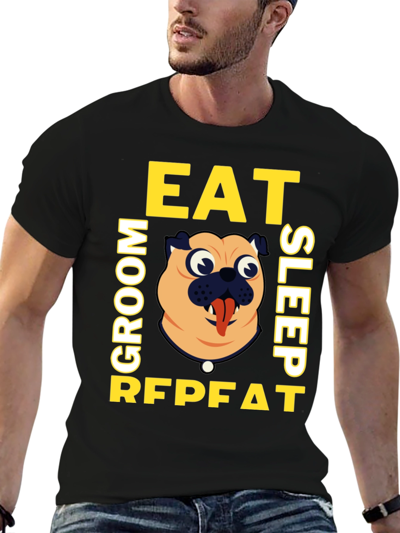 Eat Groom Sleep Repeat Pug Graphic Tee