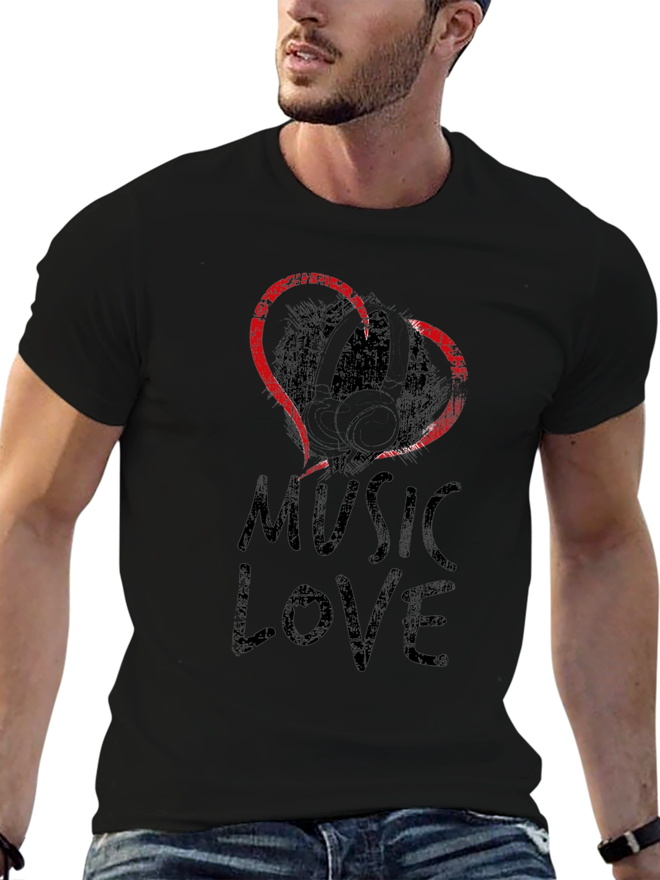 Music Love Graphic Tee - Black Cotton T-Shirt