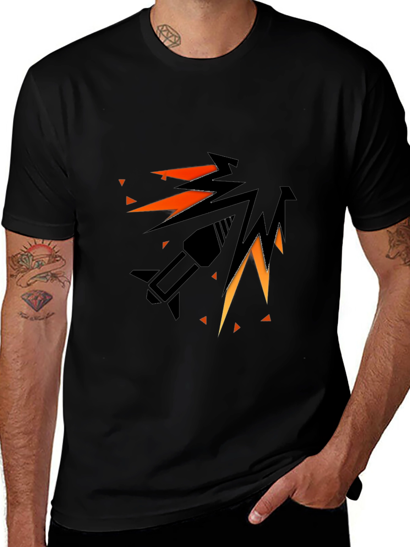 Geometric Rocket Black Graphic Tee
