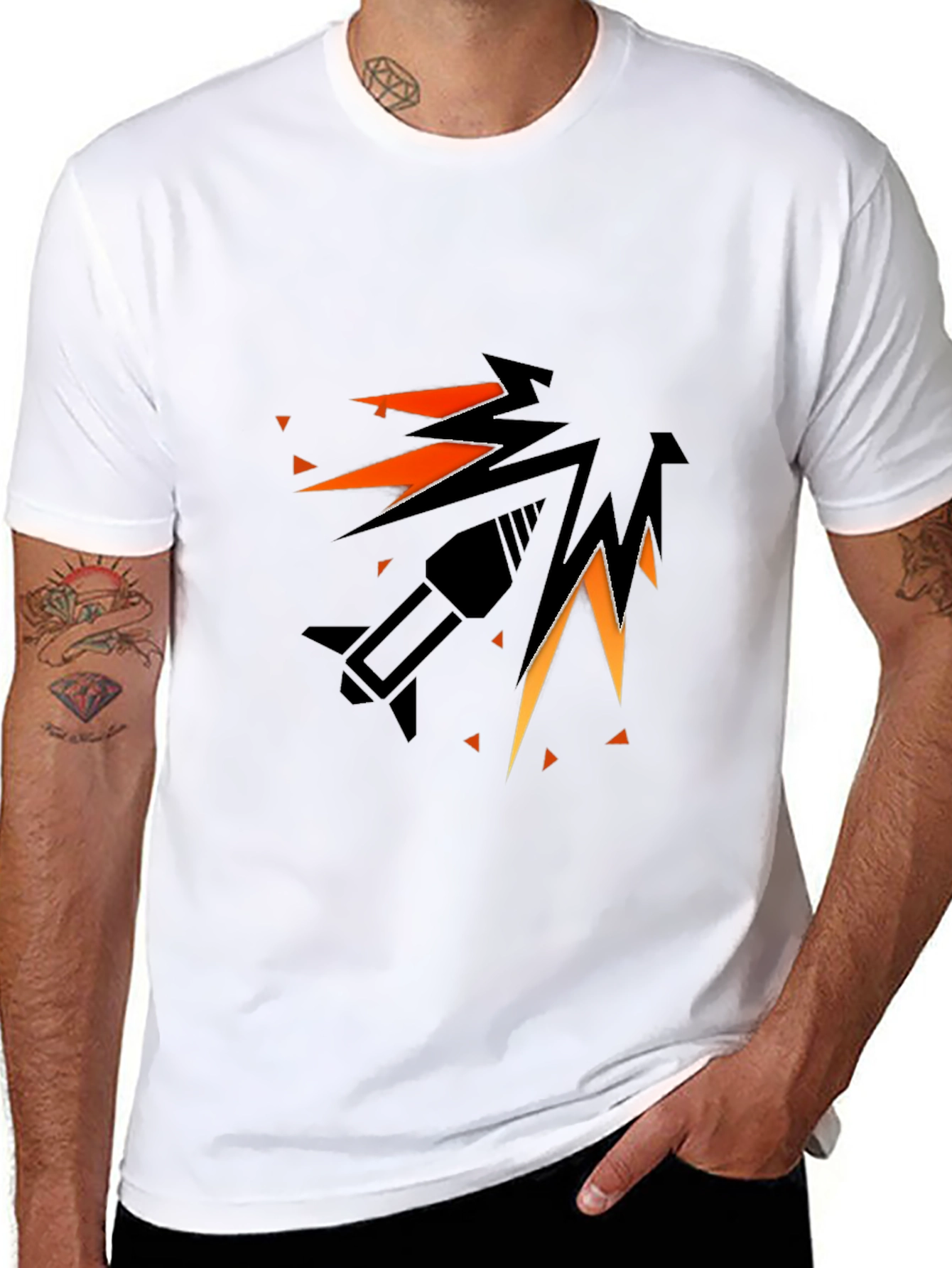 Geometric Rocket Black Graphic Tee