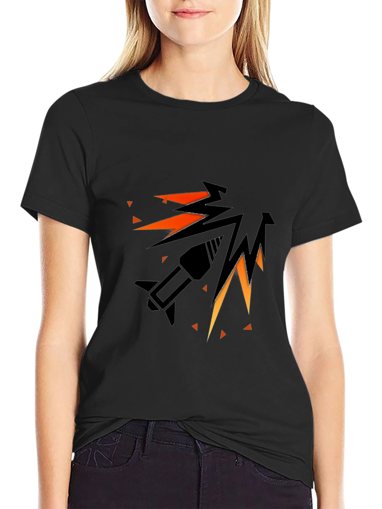 Geometric Rocket Black Graphic Tee