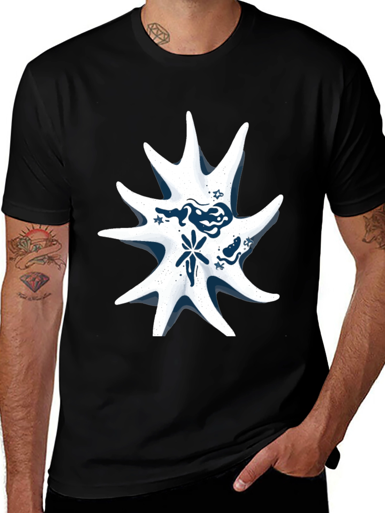 Abstract Star Graphic Tee - Stylish Black T-Shirt
