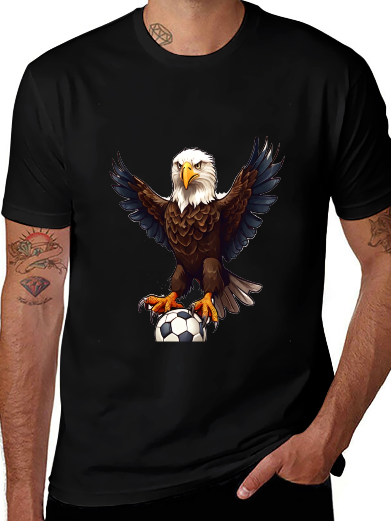 Eagle Soccer Graphic Tee - Black Cotton Shirt