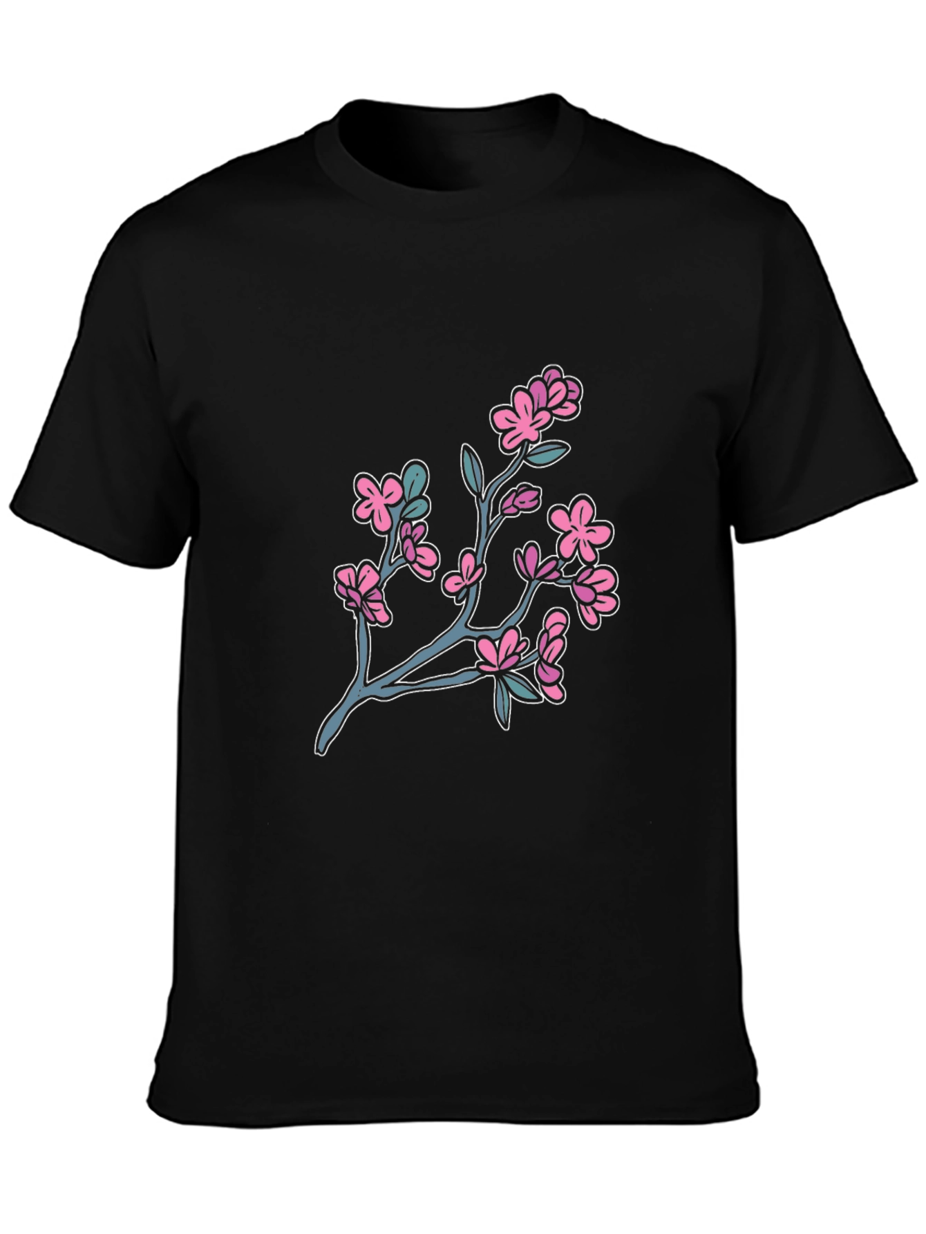 Cherry Blossom Graphic Tee - Black Cotton T-Shirt