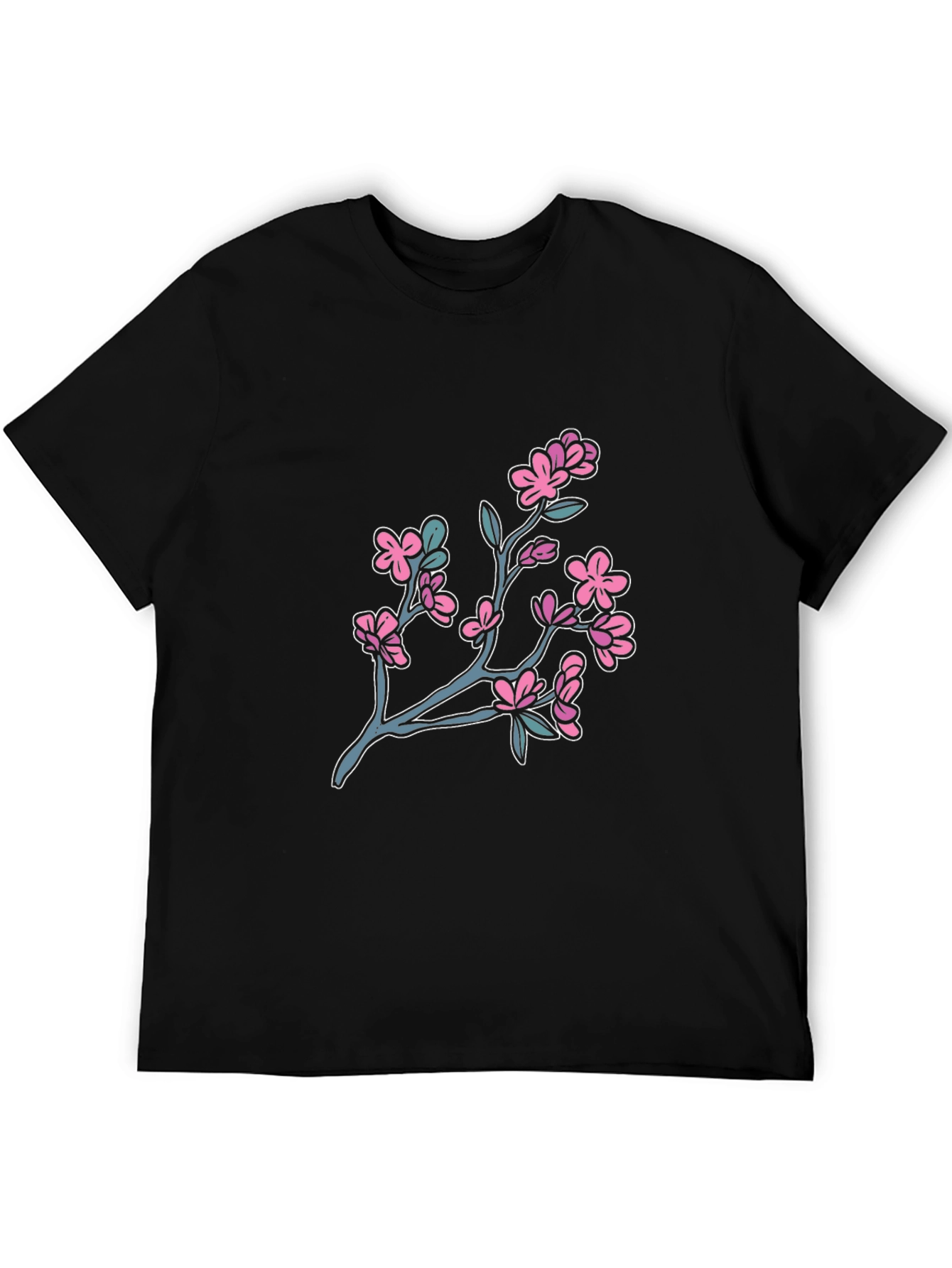 Cherry Blossom Graphic Tee - Black Cotton T-Shirt