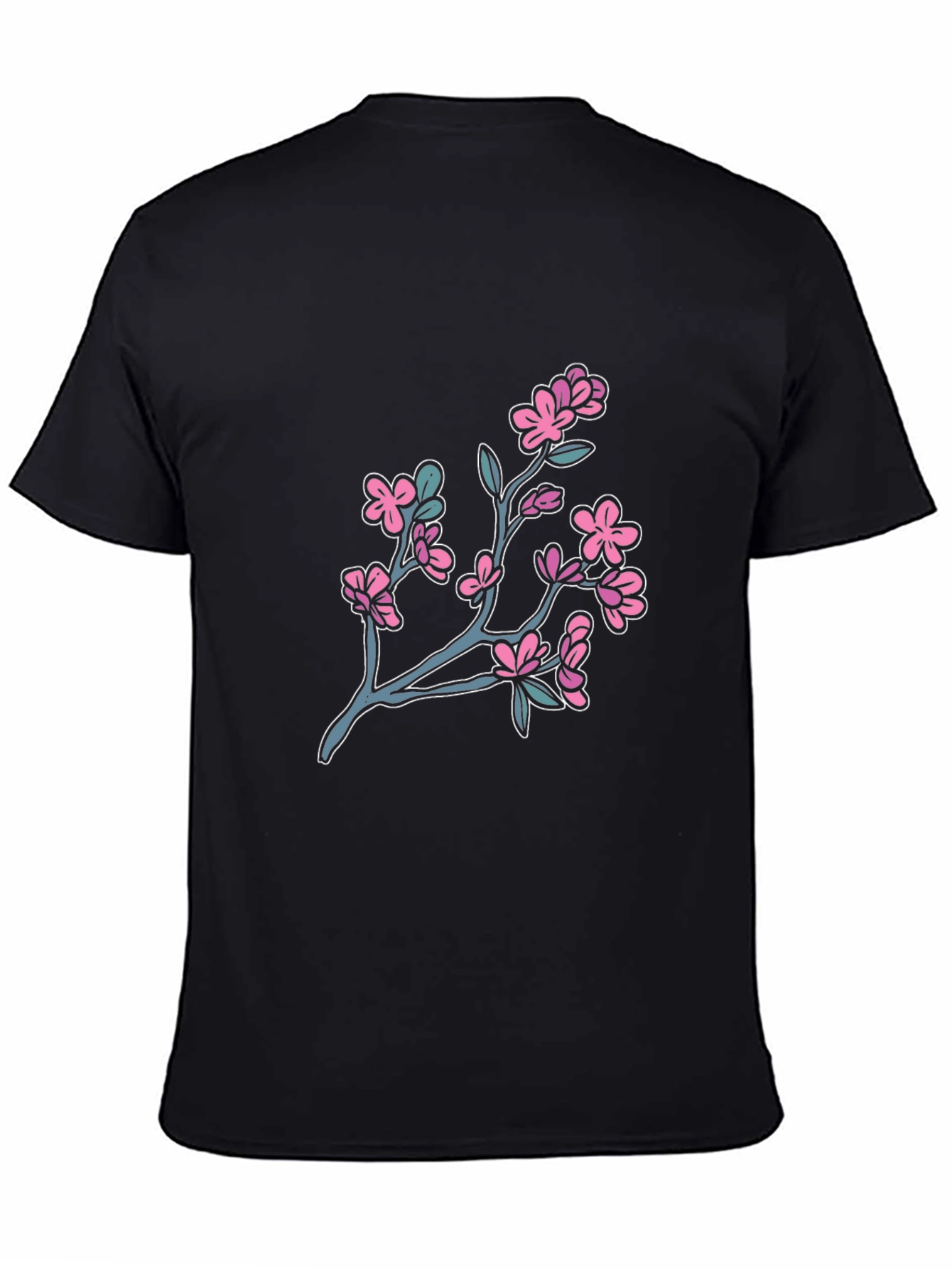 Cherry Blossom Graphic Tee - Black Cotton T-Shirt