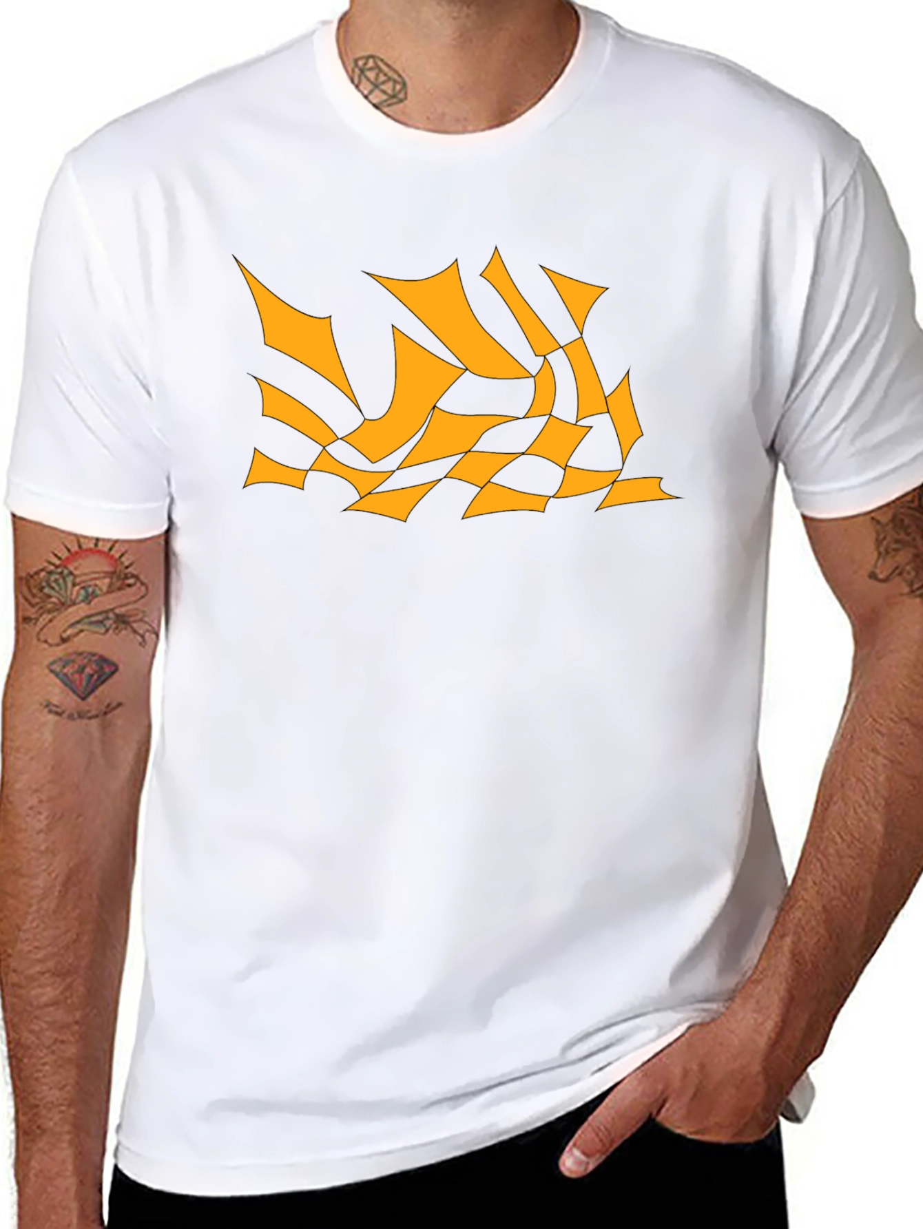 Mens Black Tee with Abstract Orange Design