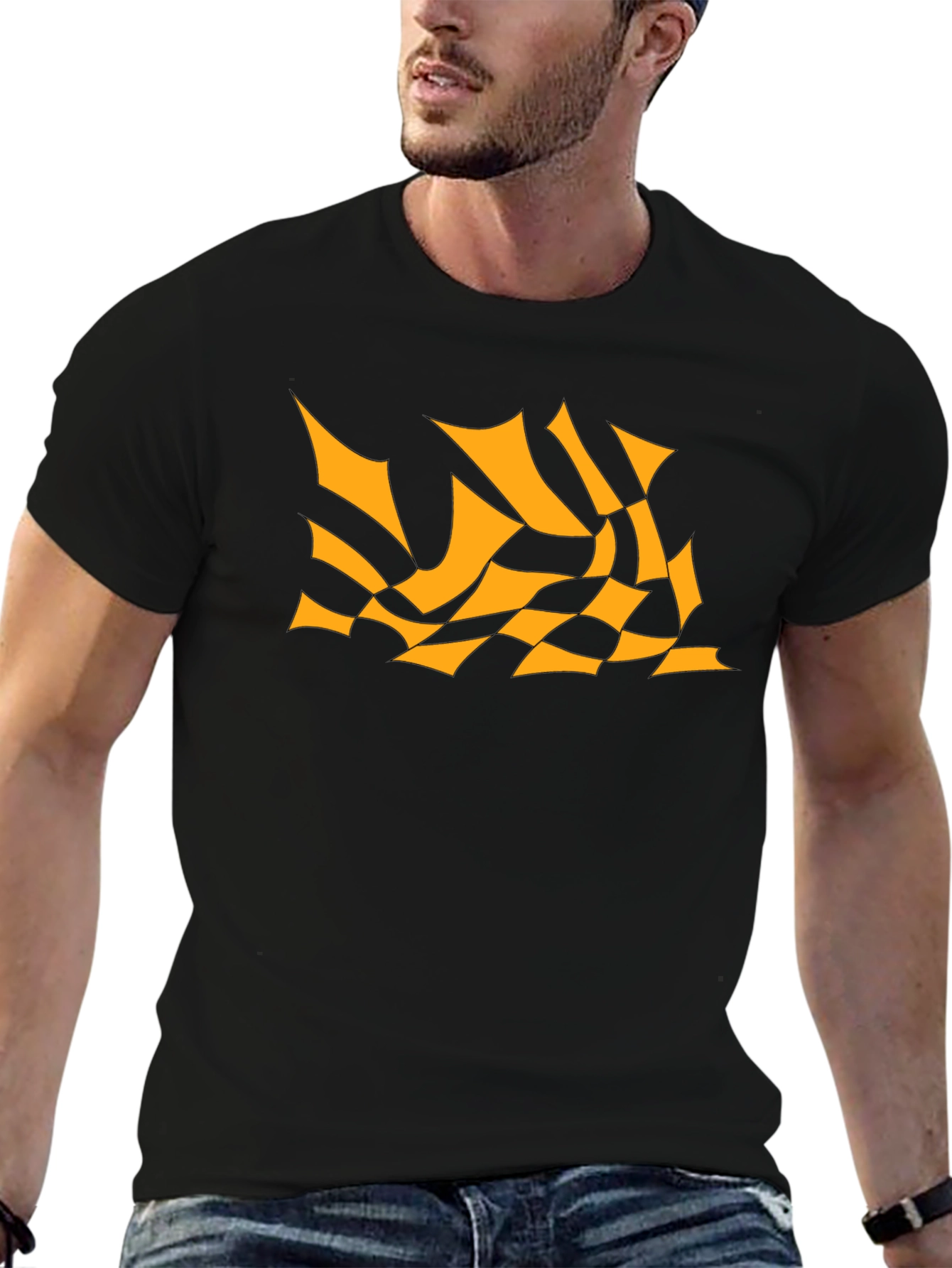 Mens Black Tee with Abstract Orange Design
