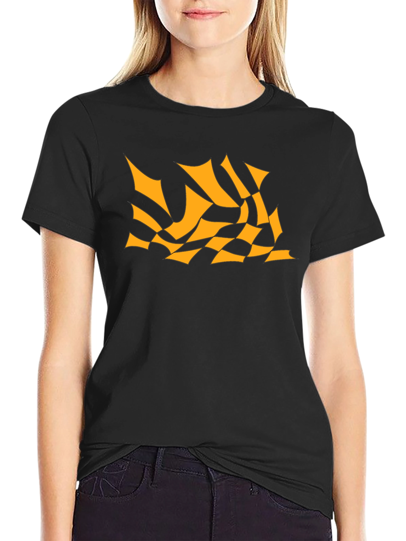 Mens Black Tee with Abstract Orange Design