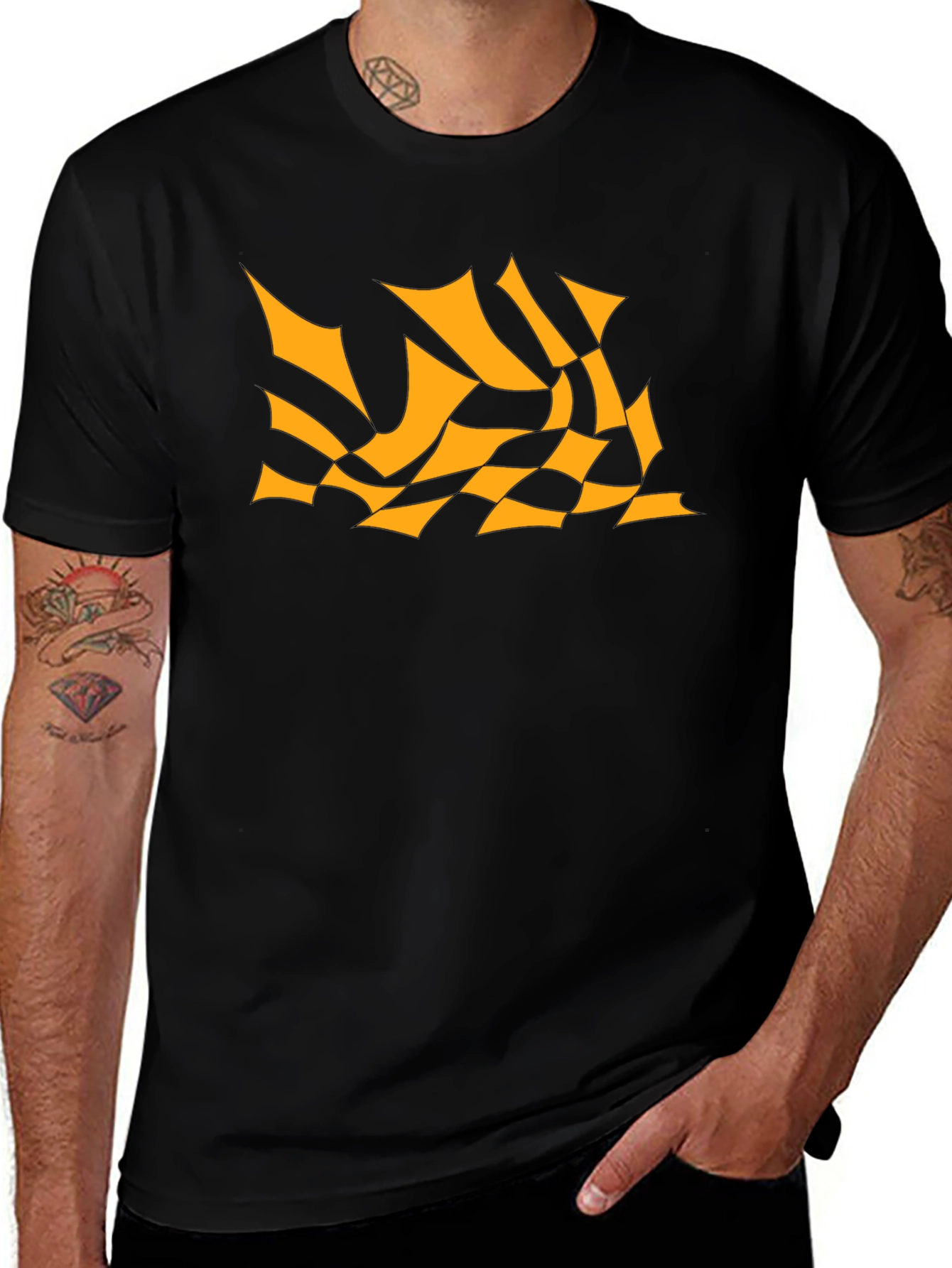 Mens Black Tee with Abstract Orange Design