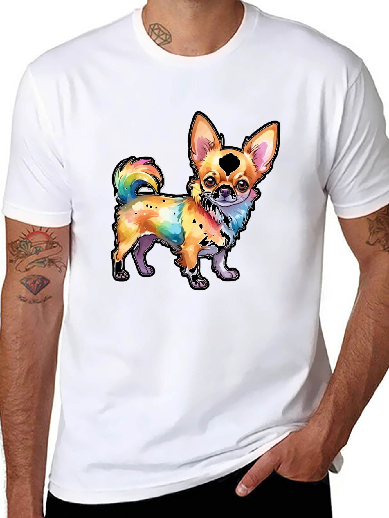 Rainbow Chihuahua Graphic Tee - Stylish Dog Lover Shirt