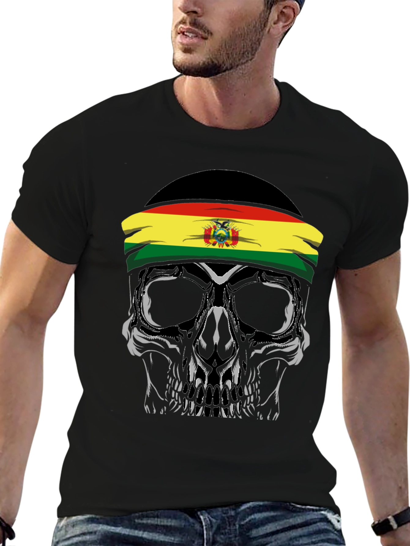Skull with Bolivian Flag Headband T-Shirt
