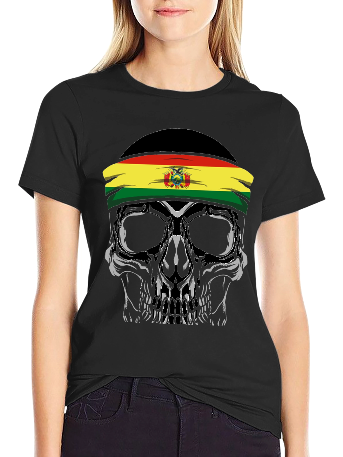 Skull with Bolivian Flag Headband T-Shirt