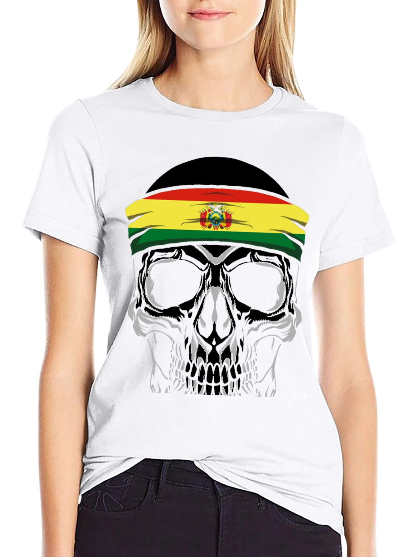 Skull with Bolivian Flag Headband T-Shirt