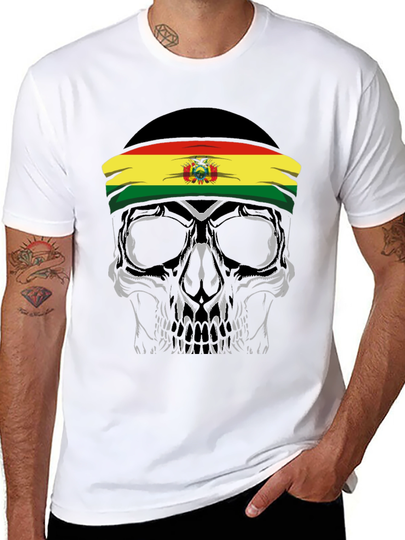 Skull with Bolivian Flag Headband T-Shirt
