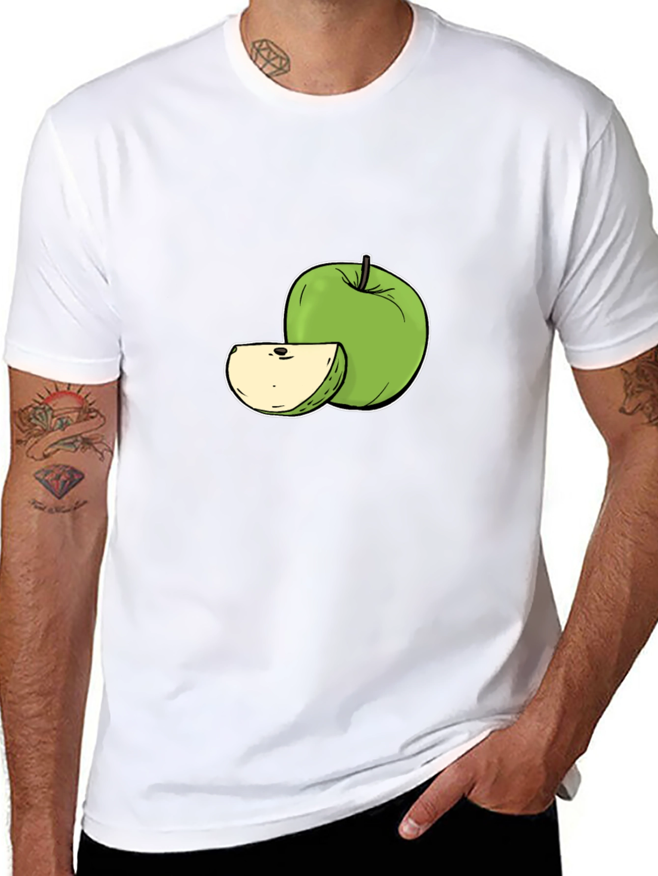 Black T-Shirt with Green Apple Design