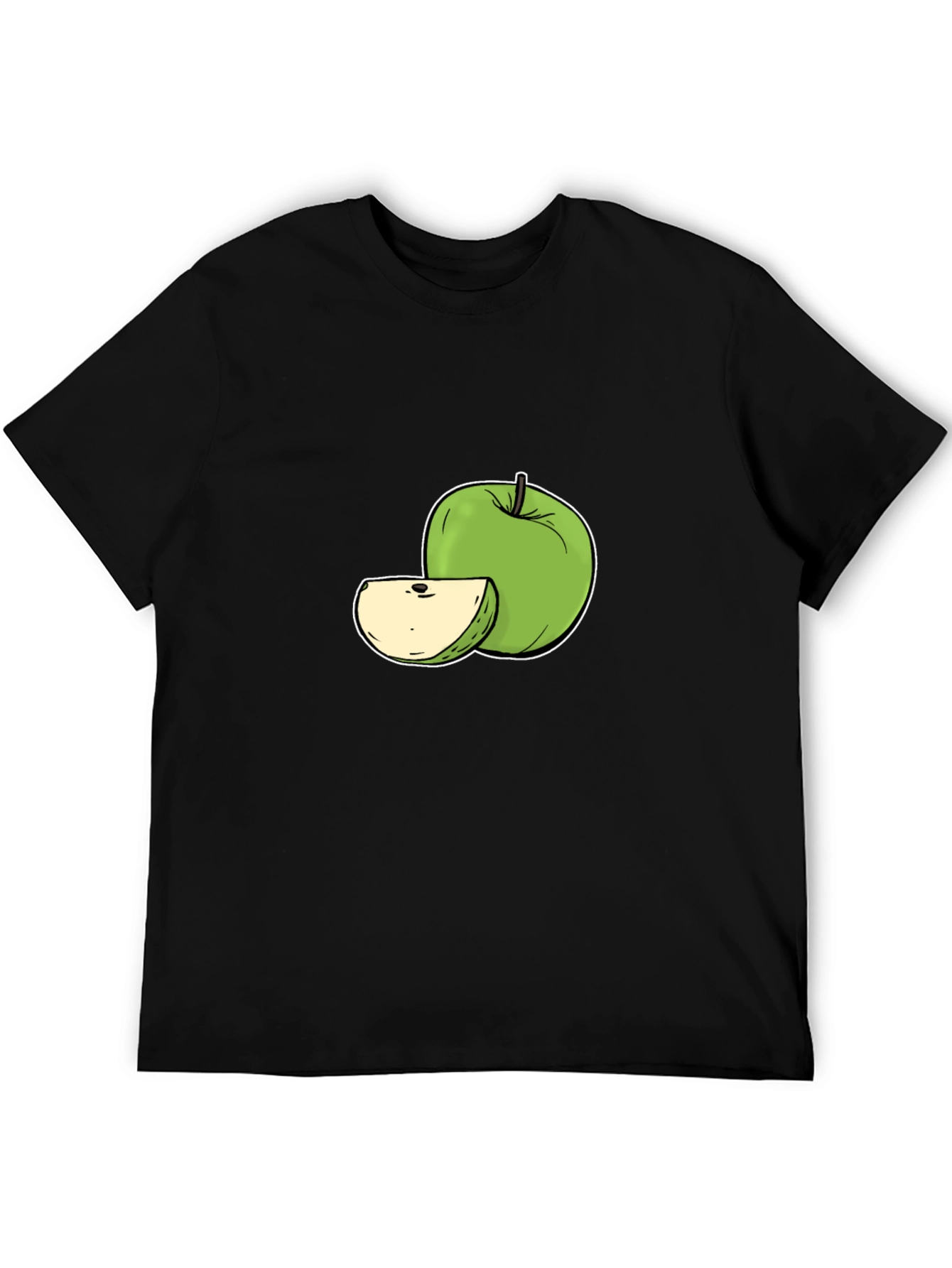 Black T-Shirt with Green Apple Design