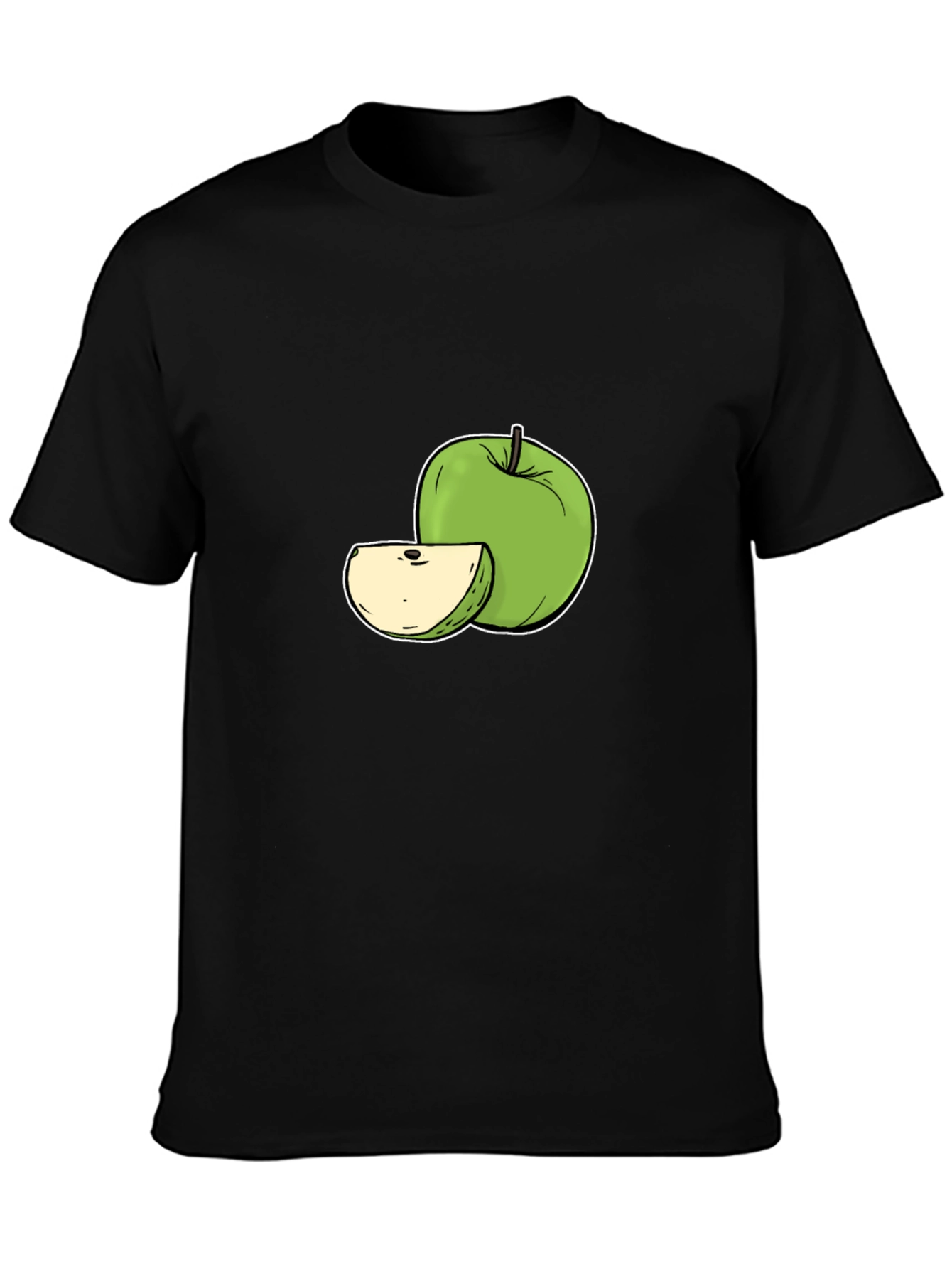 Black T-Shirt with Green Apple Design