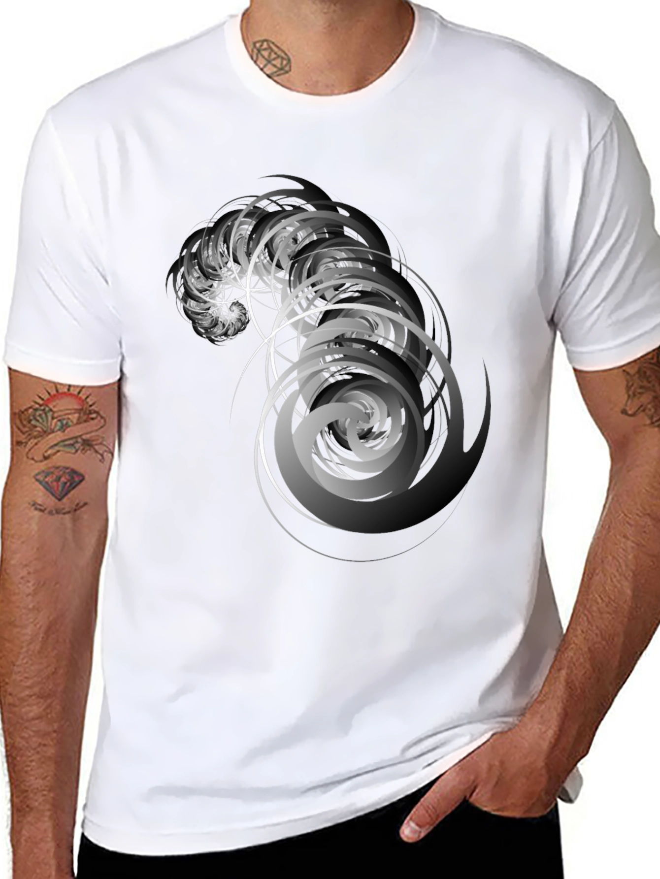 Abstract Spiral Graphic Tee - Stylish Mens Black T-Shirt