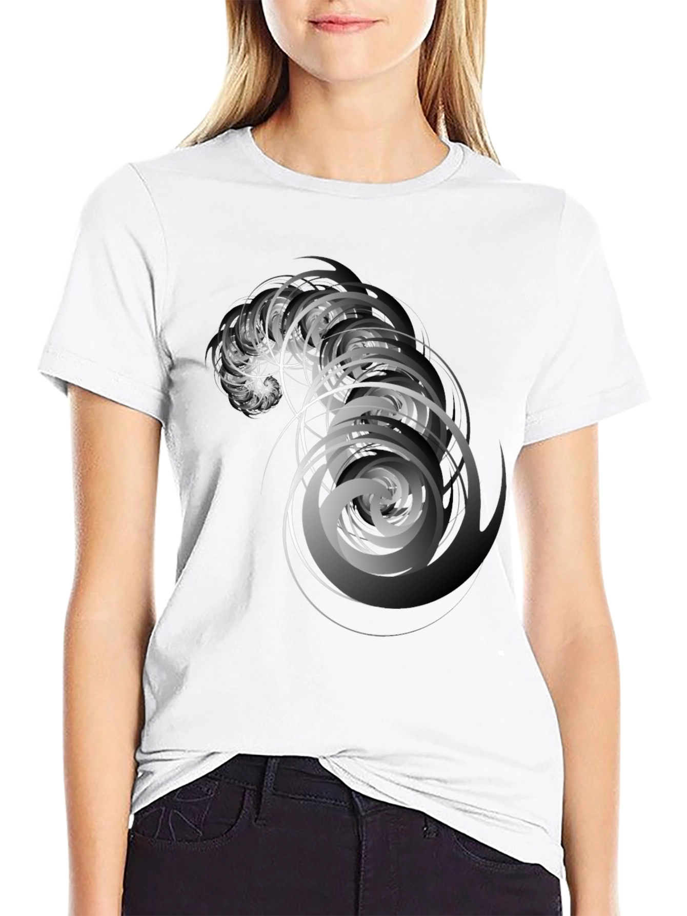 Abstract Spiral Graphic Tee - Stylish Mens Black T-Shirt