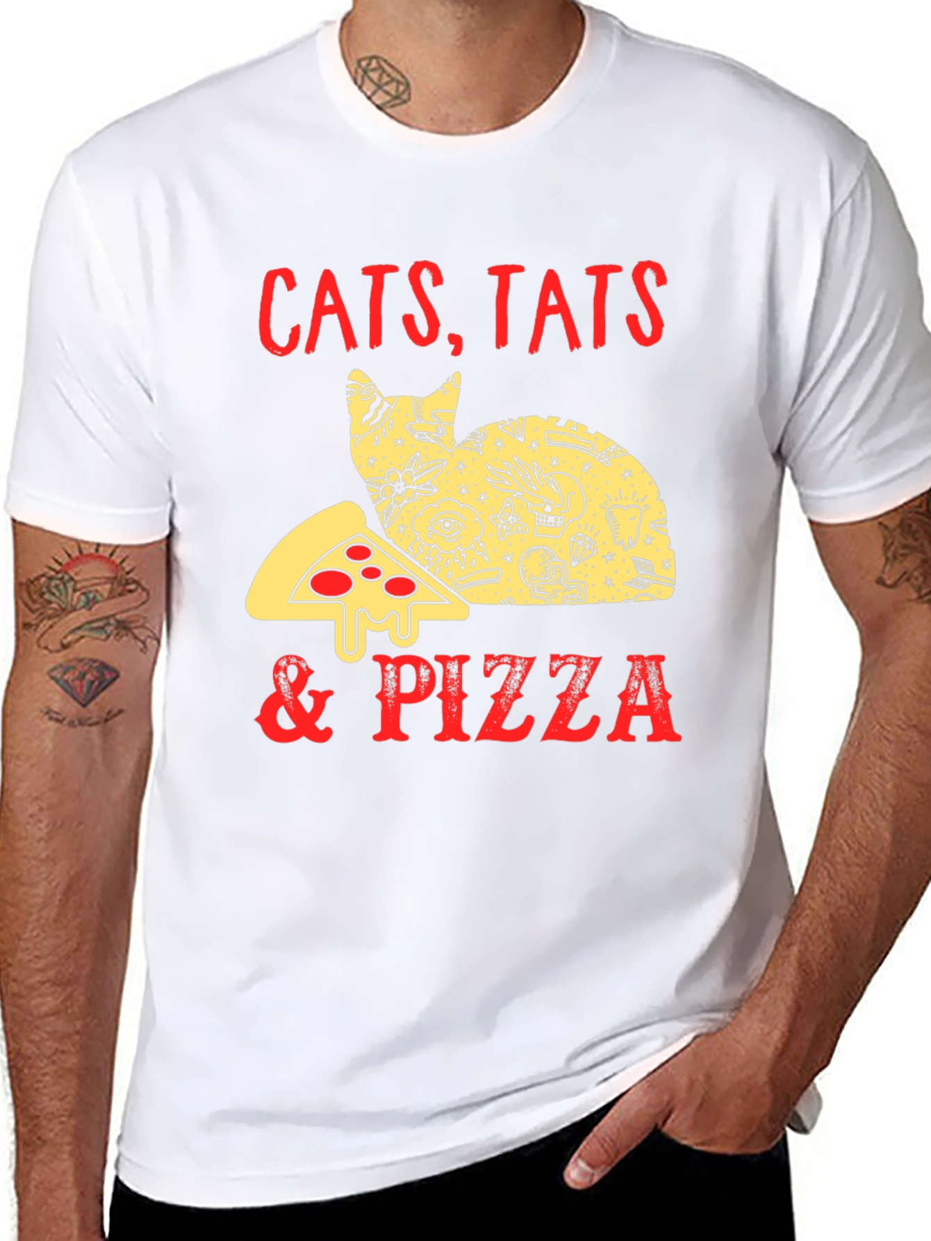 Cats Tats Pizza T-Shirt - Unique Graphic Tee