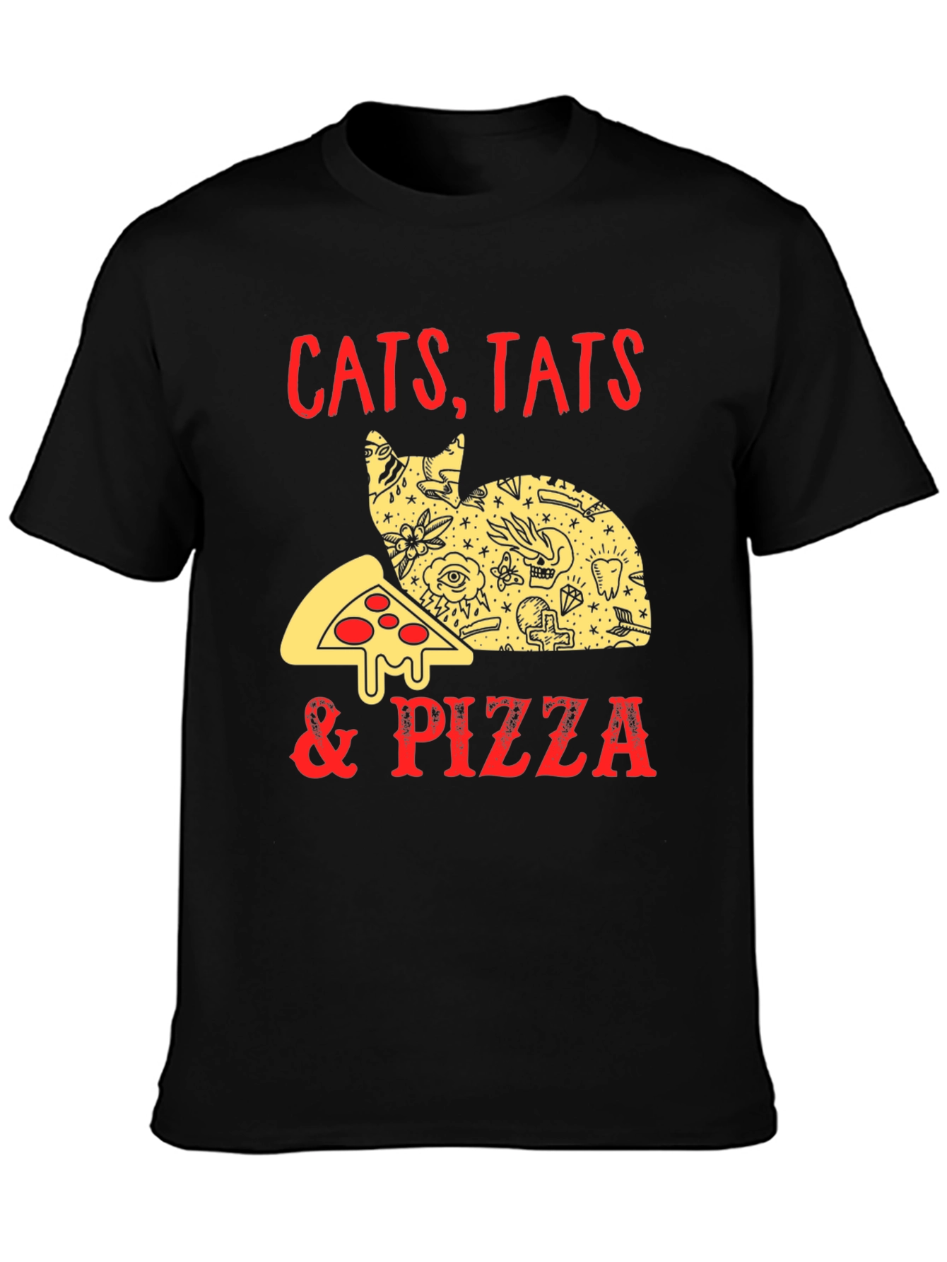 Cats Tats Pizza T-Shirt - Unique Graphic Tee