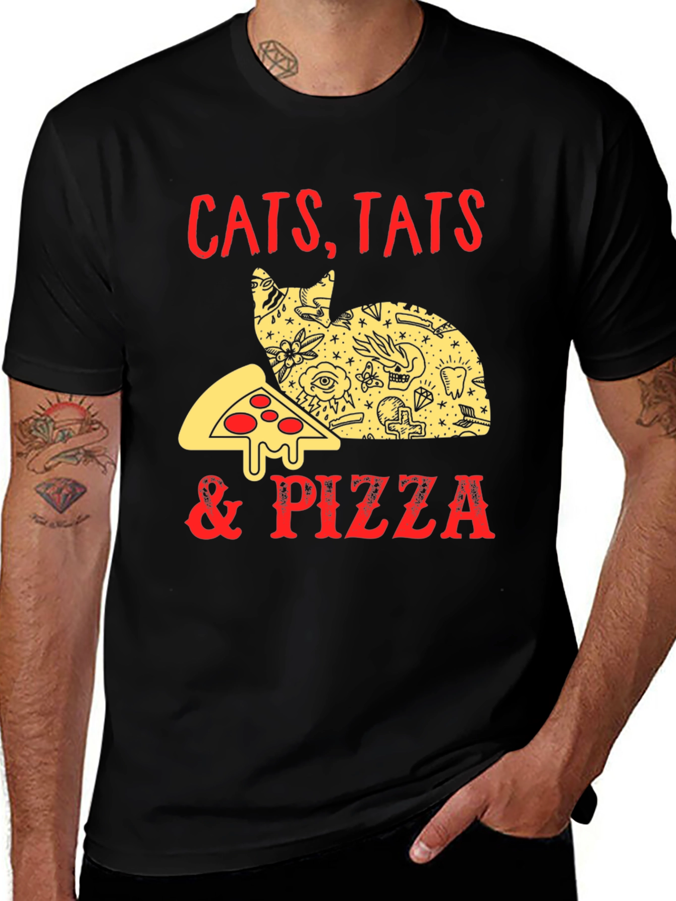 Cats Tats Pizza T-Shirt - Unique Graphic Tee
