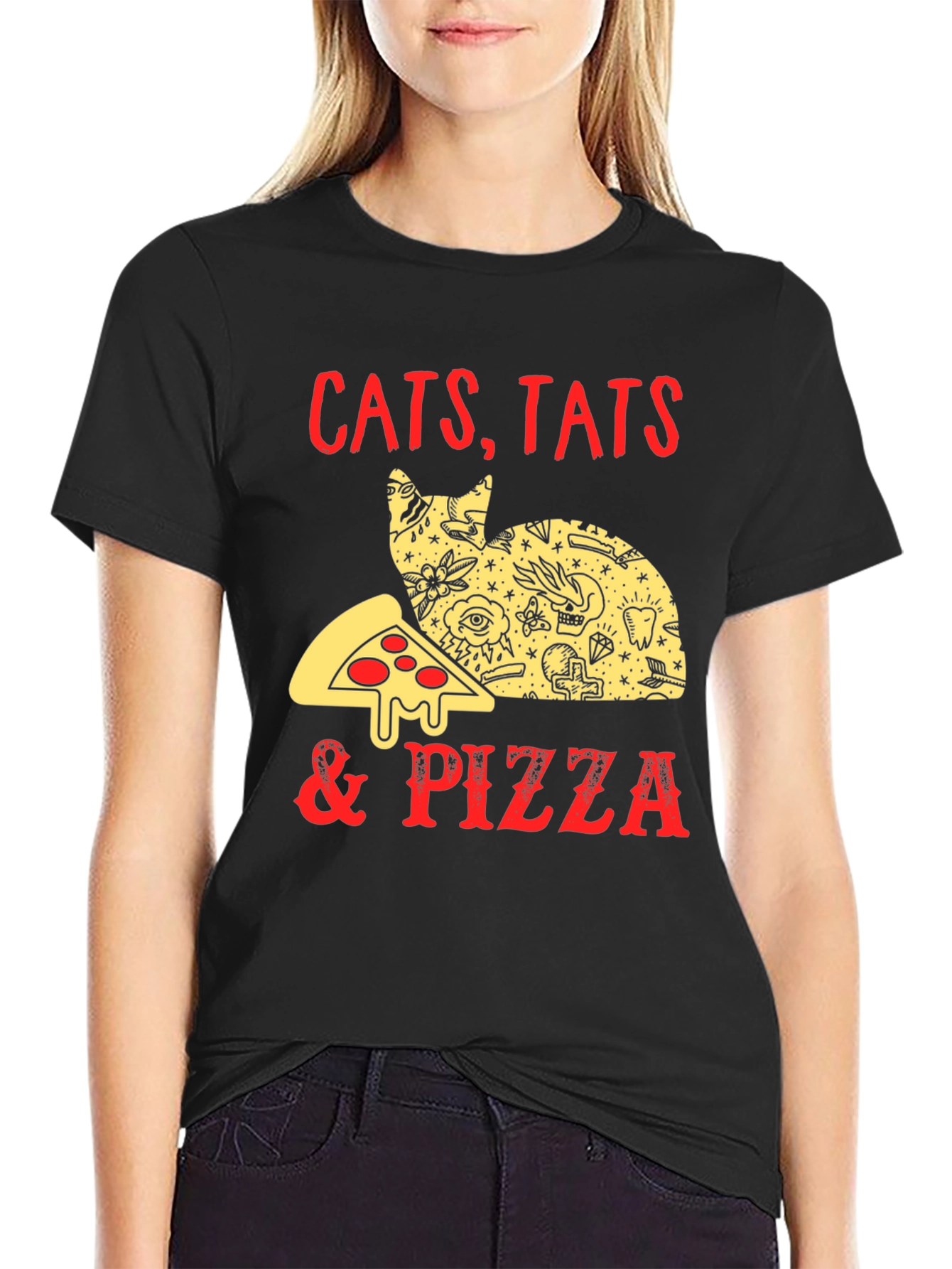 Cats Tats Pizza T-Shirt - Unique Graphic Tee