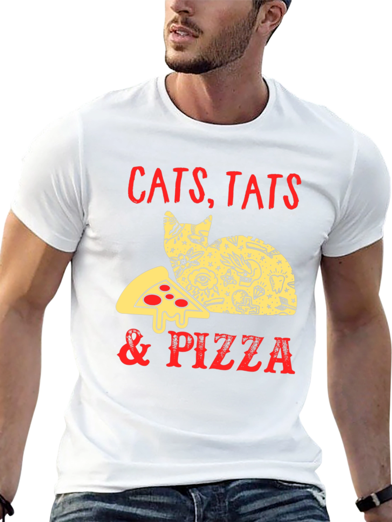 Cats Tats Pizza T-Shirt - Unique Graphic Tee