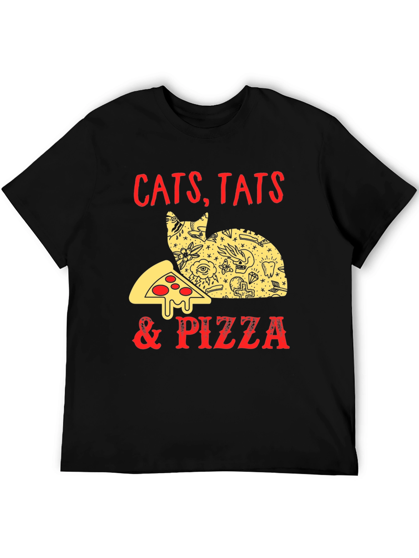 Cats Tats Pizza T-Shirt - Unique Graphic Tee