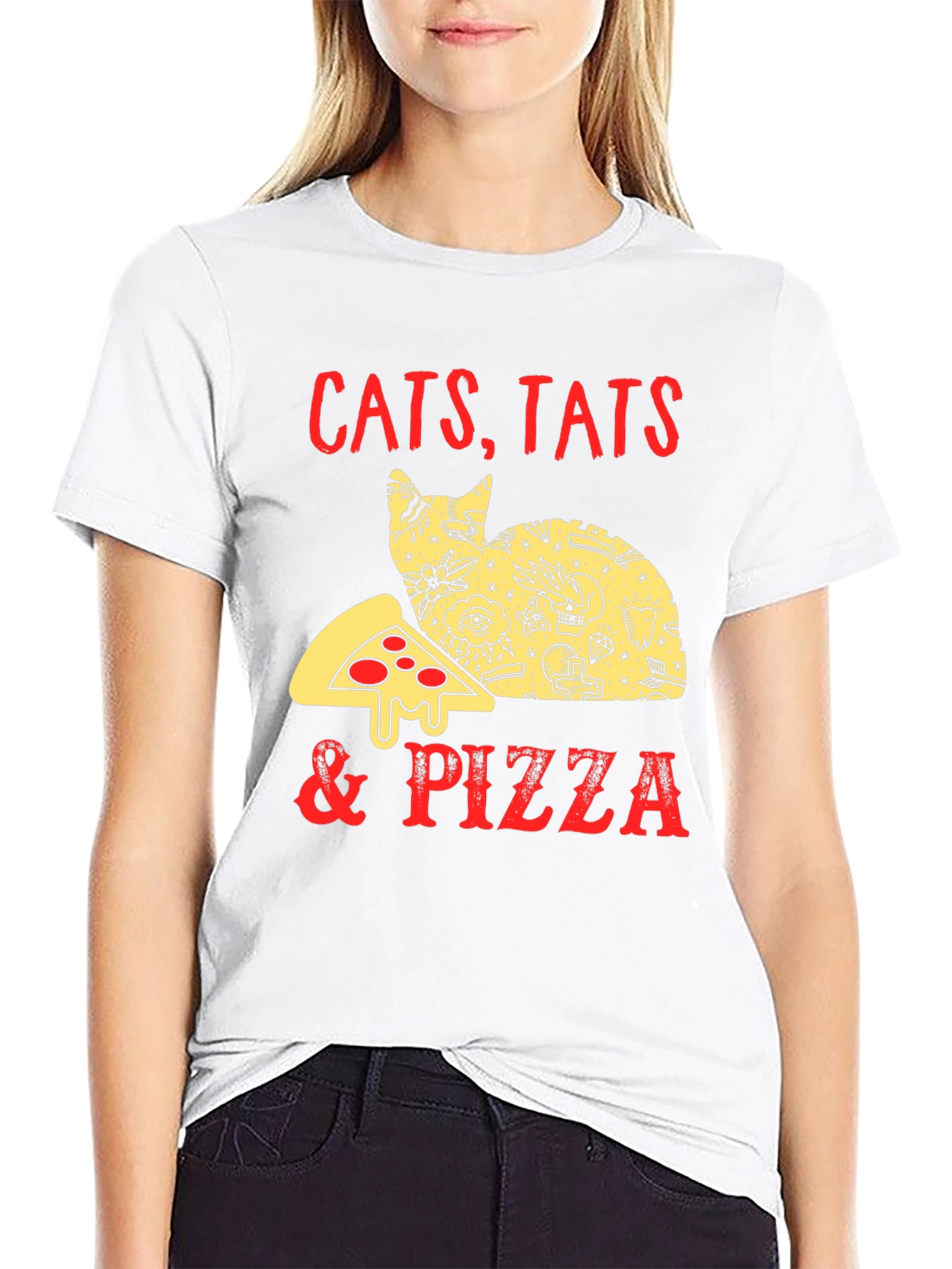 Cats Tats Pizza T-Shirt - Unique Graphic Tee