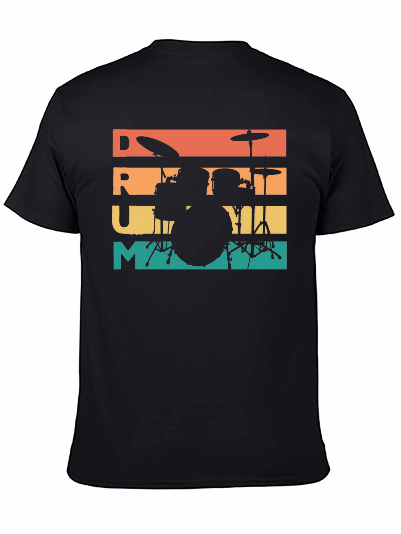 Retro Drummer Tee - Music Lovers Black T-Shirt