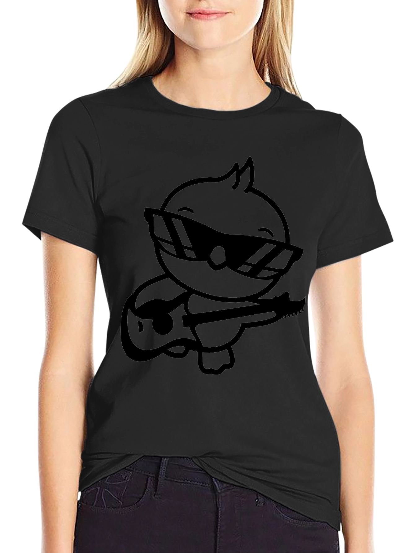 Cool Chick Guitar Player Black T-Shirt